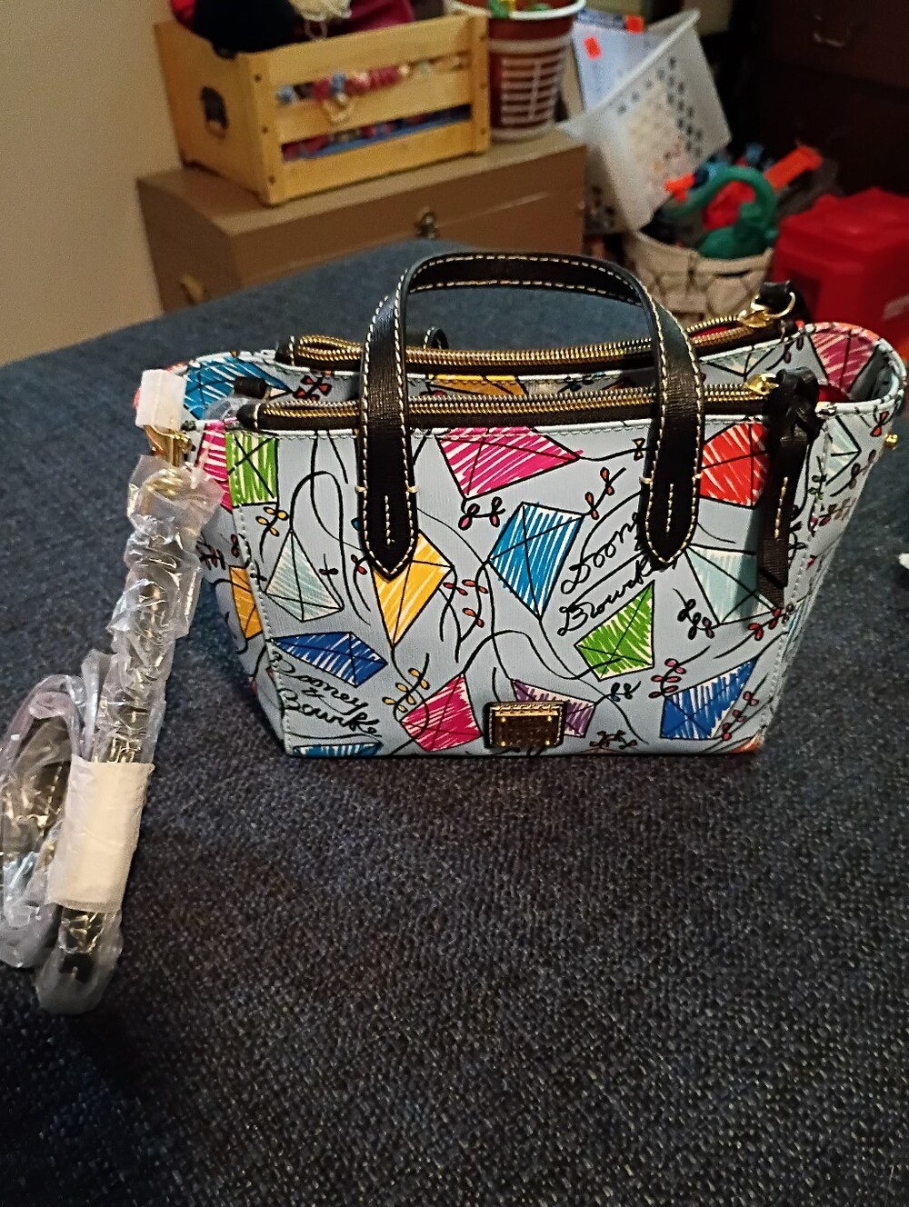 Dooney And Bourke Sky Kiki Satchel C/ B  Black Trim